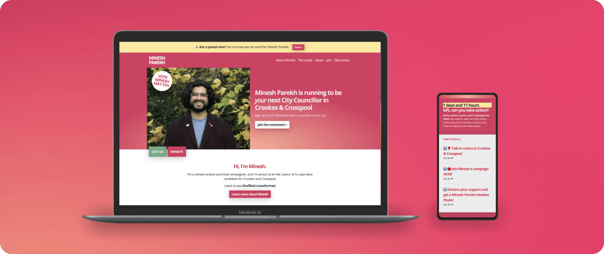 Minesh Parekh’s campaign website, built by Clark